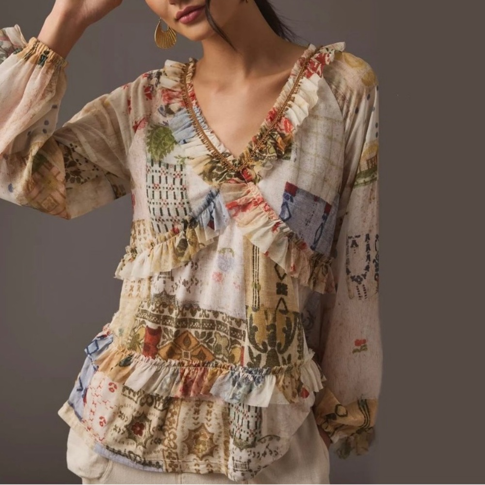 Anthropologie TINY ruffles babydoll pullover tunic size M